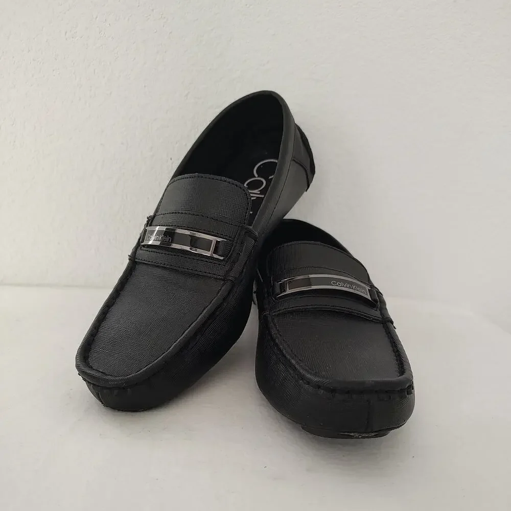 Calvin Klein Merve Men's Driving Loafer Size 7.5 Black Moc Toe Slip Ons 34F9189